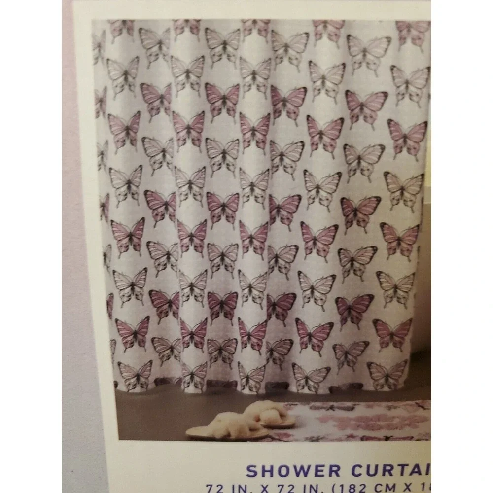 NWT Forever 21 Home Butterflies Shower Curtain‎ Polyester Fabric Purple & White